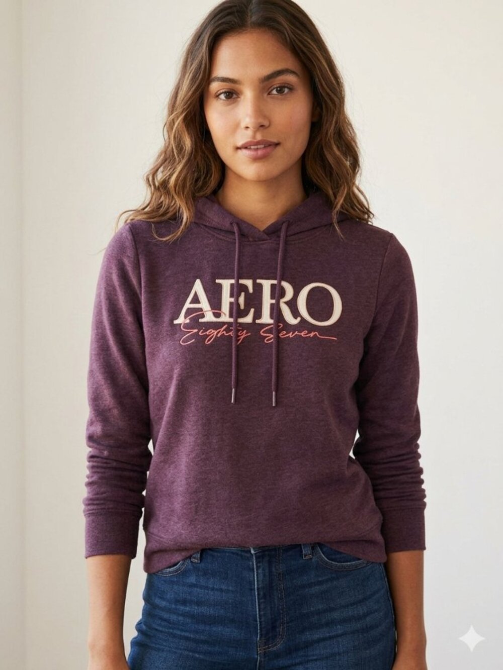 Aéropostale Sweatshirt Small 'Aero Eighty Seven' Pullover Hoodie burgundy/plum